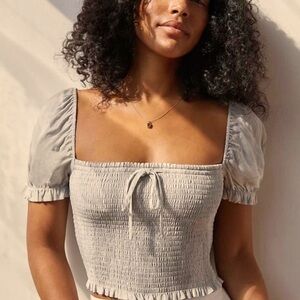 Aritzia Wilfred Grey Smocked Blouse